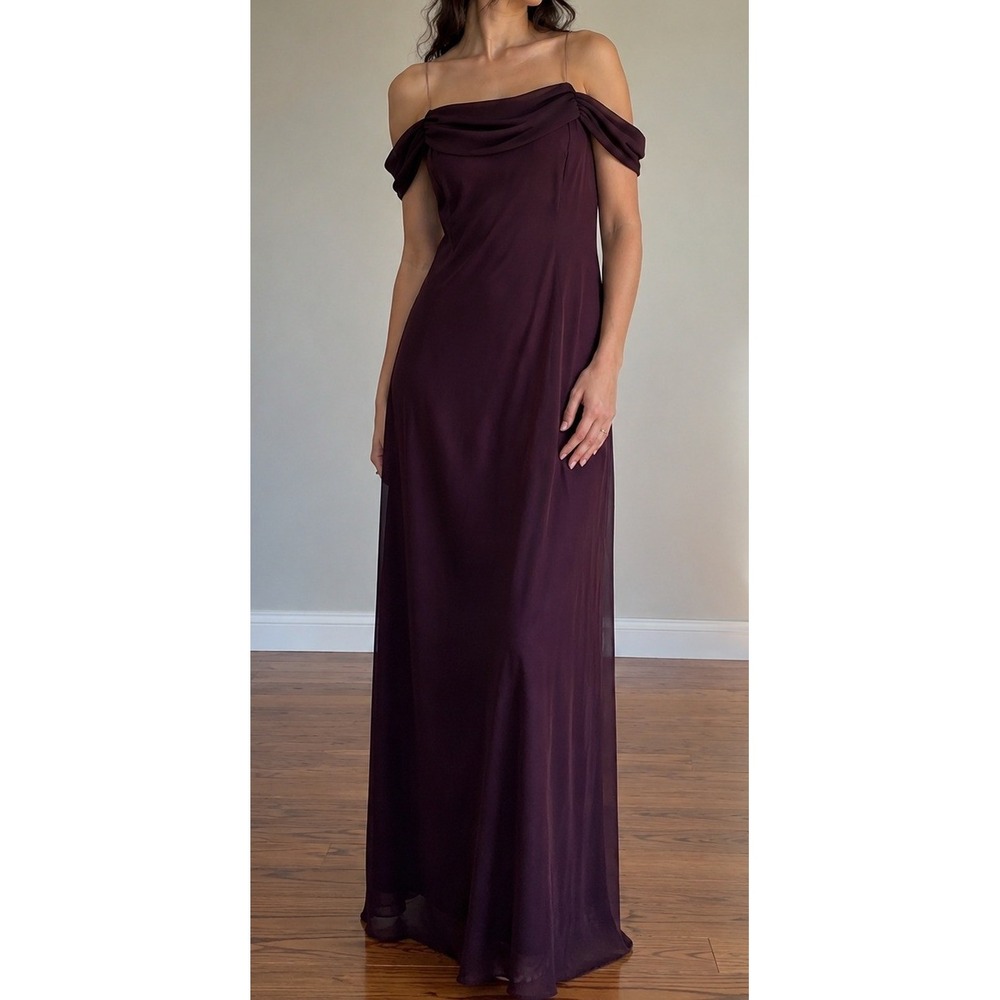 VTG Betsy Adam Y2K Off Shoulder Evening Gown 6 Burgundy Whimsigoth Formal Dress
